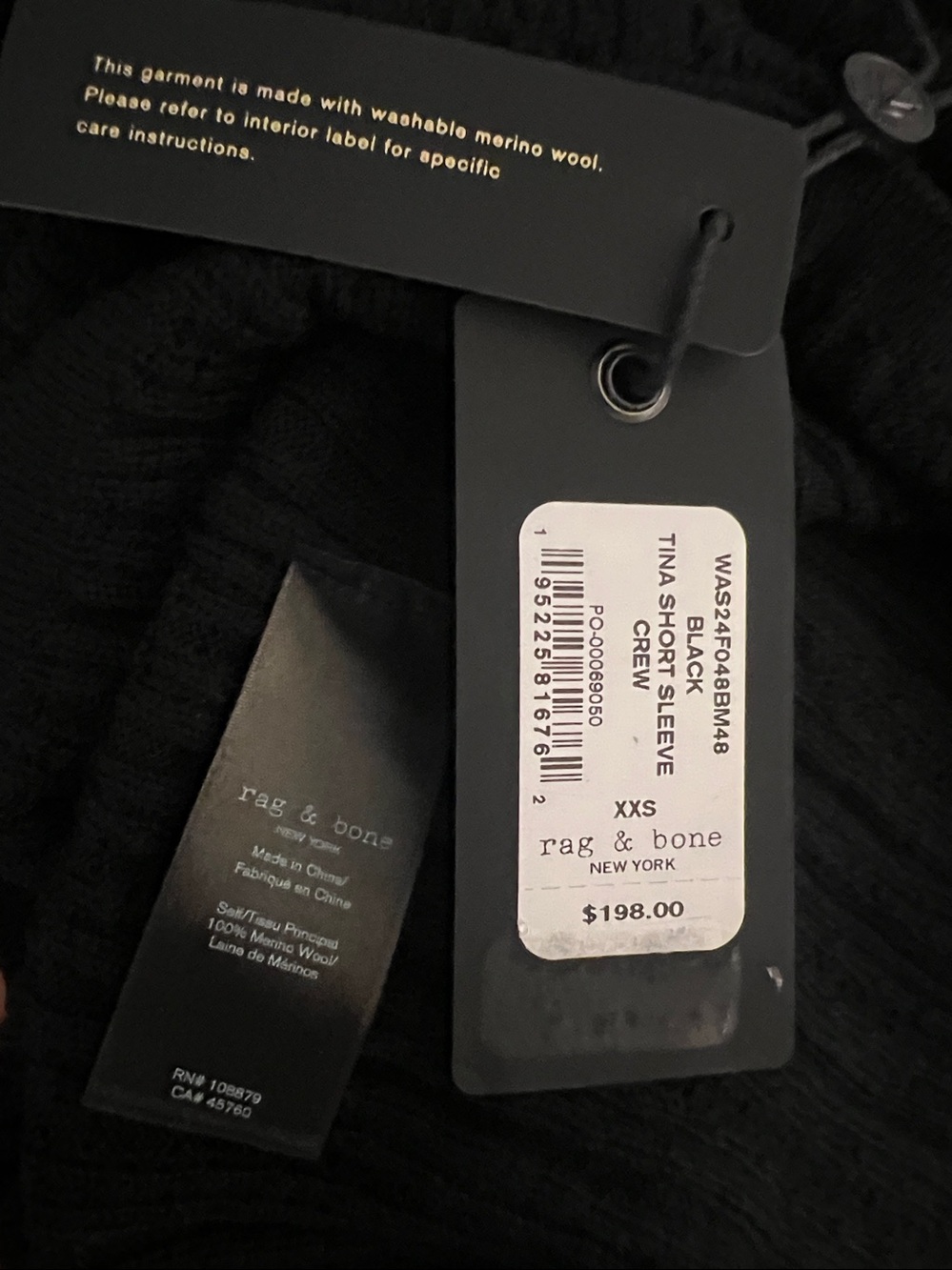 NWT $198 Rag & Bone Black Tina Short Sleeve Cable-Knit Sweater Wool Size XXS - Picture 15 of 15